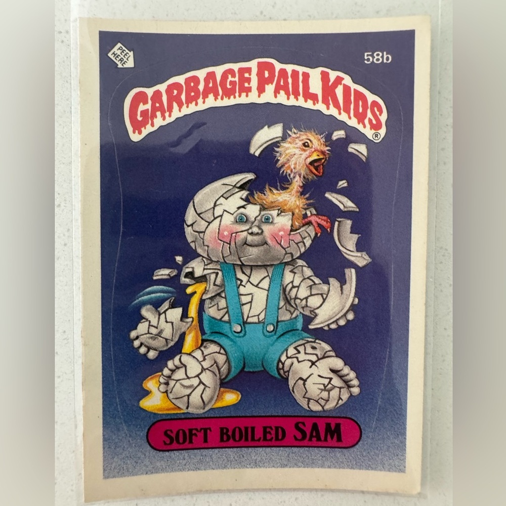 Rare 1985 Topps Garbage Pail Kids Card, Series One, Soft Boiled Sam 58b